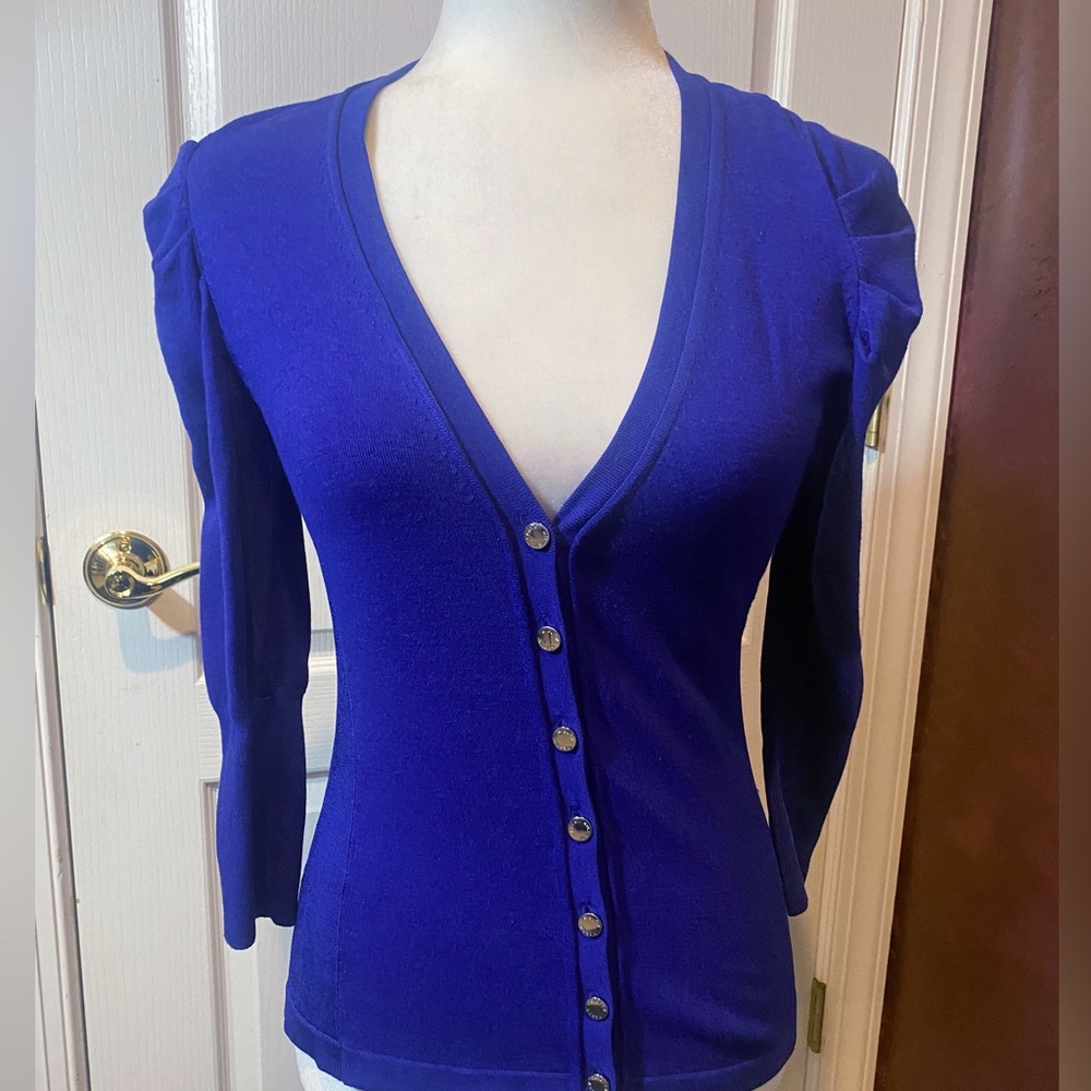 NWT Karen Millen Knit Blue Sweater with Pleated Shoulders